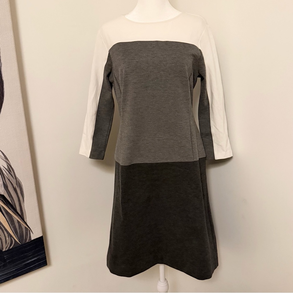 Ann Taylor Gray/Cream/Black Sheath Long Sleeve Dress size 6